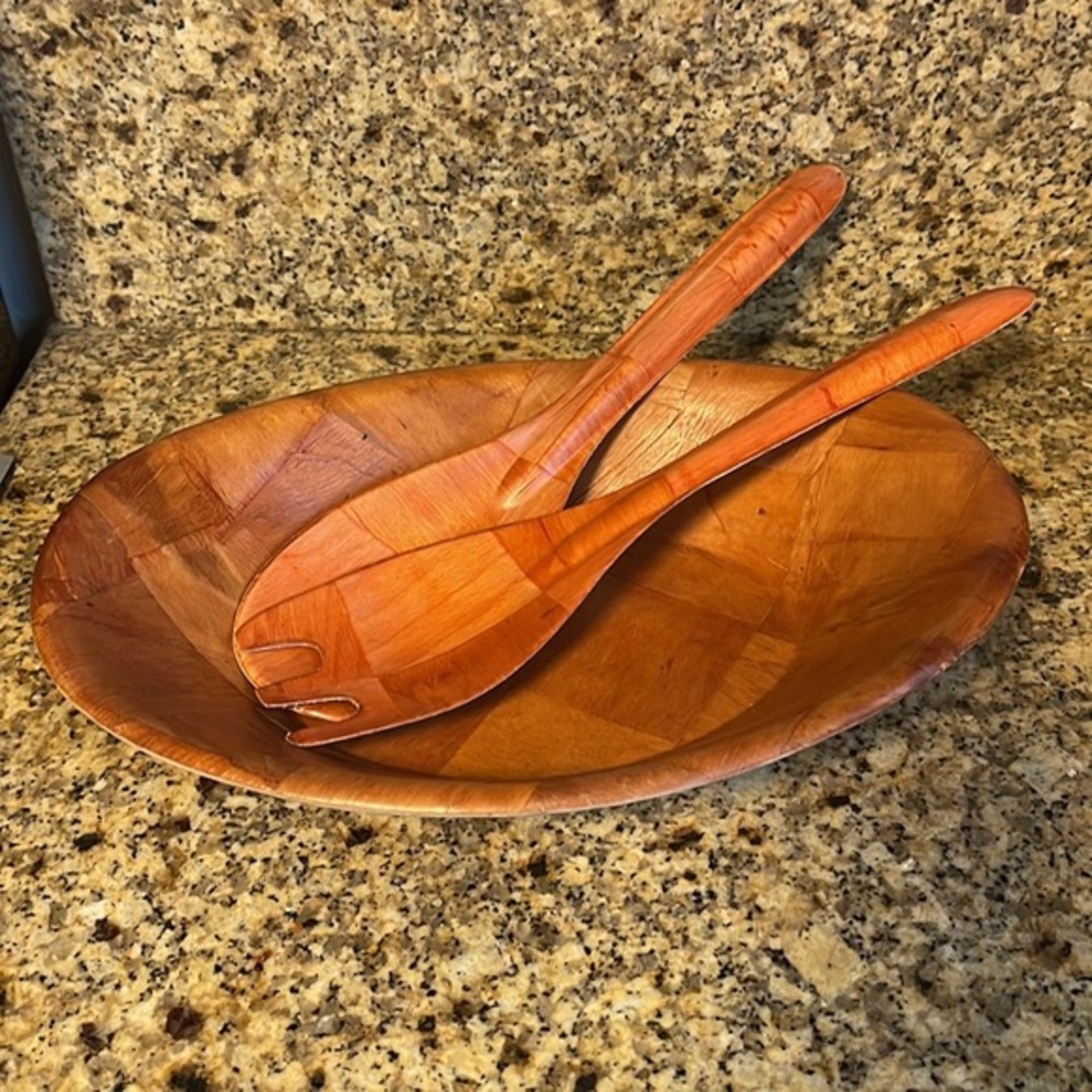 Vintage Wood‎ Parquet Large Bowl with utensils